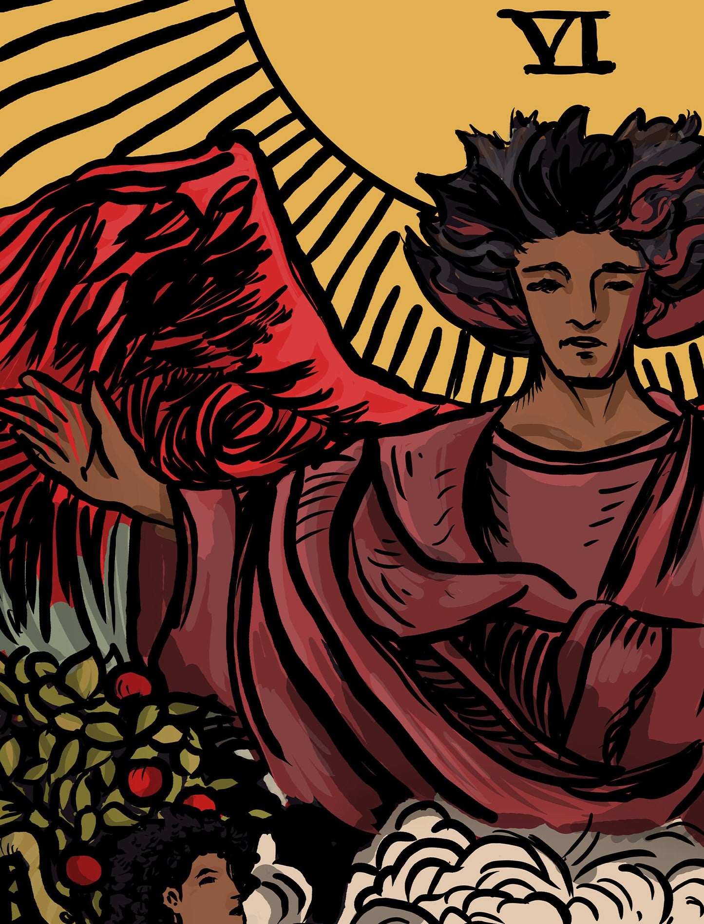 The Lovers - Tarot Card Print - The Bi-Racial Lovers Black Man White Woman Card Poster By Printagrams (No Frame)