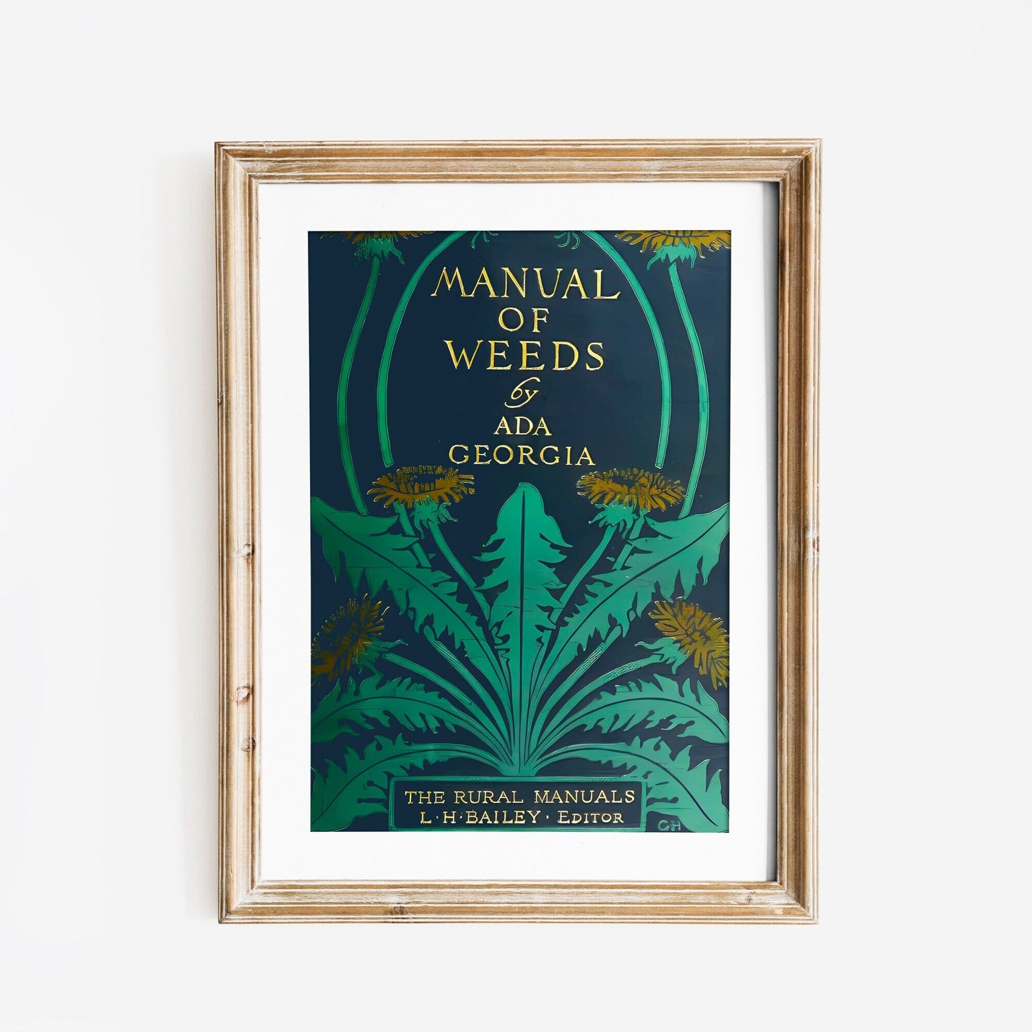 Blue Vintage Book Cover Print - Art Nouveau Poster -Floral - A Manual of Weeds