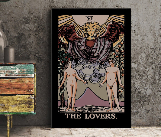 The Lovers- Tarot Card Print - The Lovers Card Darker Colors Poster, No Frame