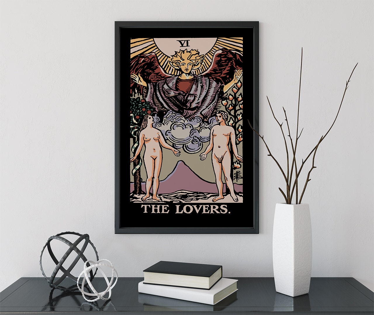 The Lovers- Tarot Card Print - The Lovers Card Darker Colors Poster, No Frame