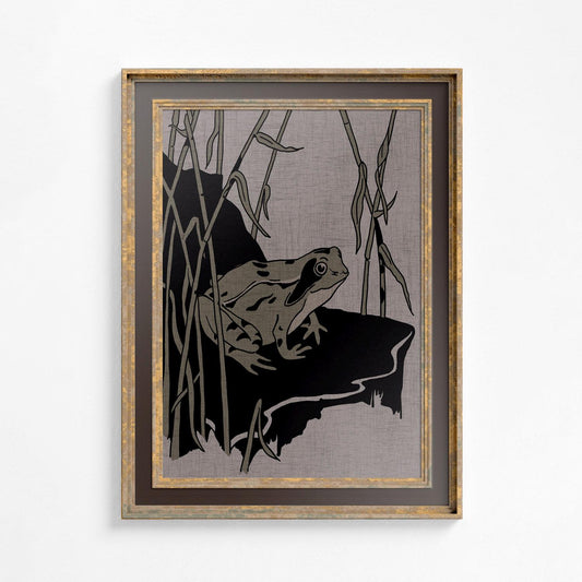 Cute Vintage Frog Print Green and Beige for Dark Academia Home Decor Modern Wall Art by My Store