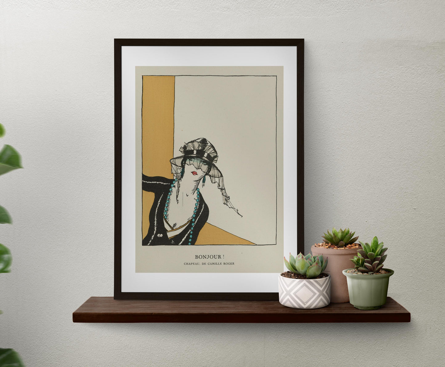 Deco Fashion Print - Bonjour - Art Nouveau Goddess - French Poster - Yellow and Black