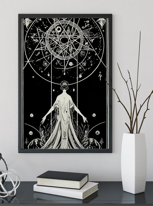 Deco -Pagan Goddess - Poster Bohemian - Goddess Print Large Artwork Hippie Lady - Harry Clarke Inspired Goddess