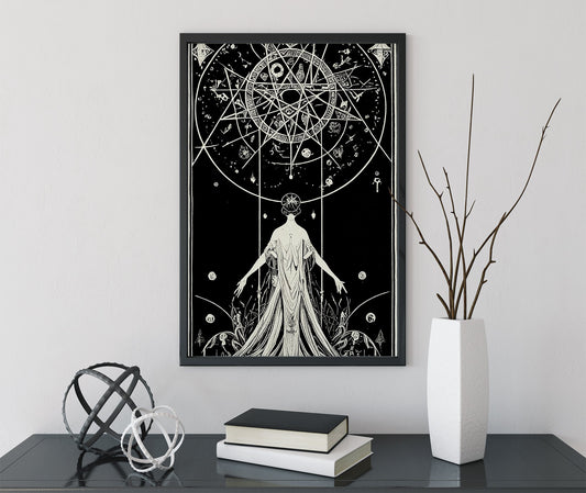 Deco Pagan Goddess Poster Harry Clarke Inspired Bohemian Wall Art Large Hippie Lady by My Store