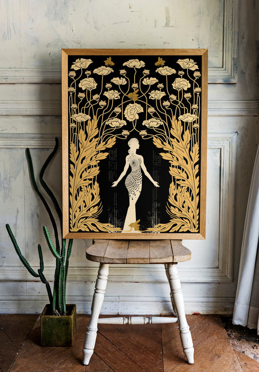 Demeter - Goddess - Deco - Art Nouveau Goddess - Poster Bohemian - Goddess Print Large - Black and Gold Print