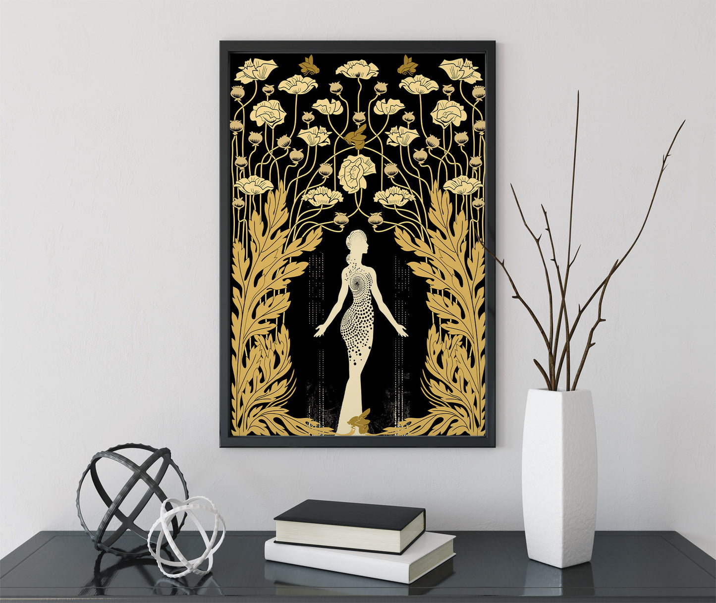 Demeter - Goddess - Deco - Art Nouveau Goddess - Poster Bohemian - Goddess Print Large - Black and Gold Print