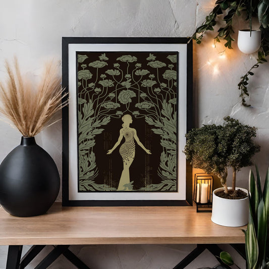 Demeter Goddess Deco Art Nouveau Poster Large Beige Sage Green Wall Art Museum Quality Print by My Store