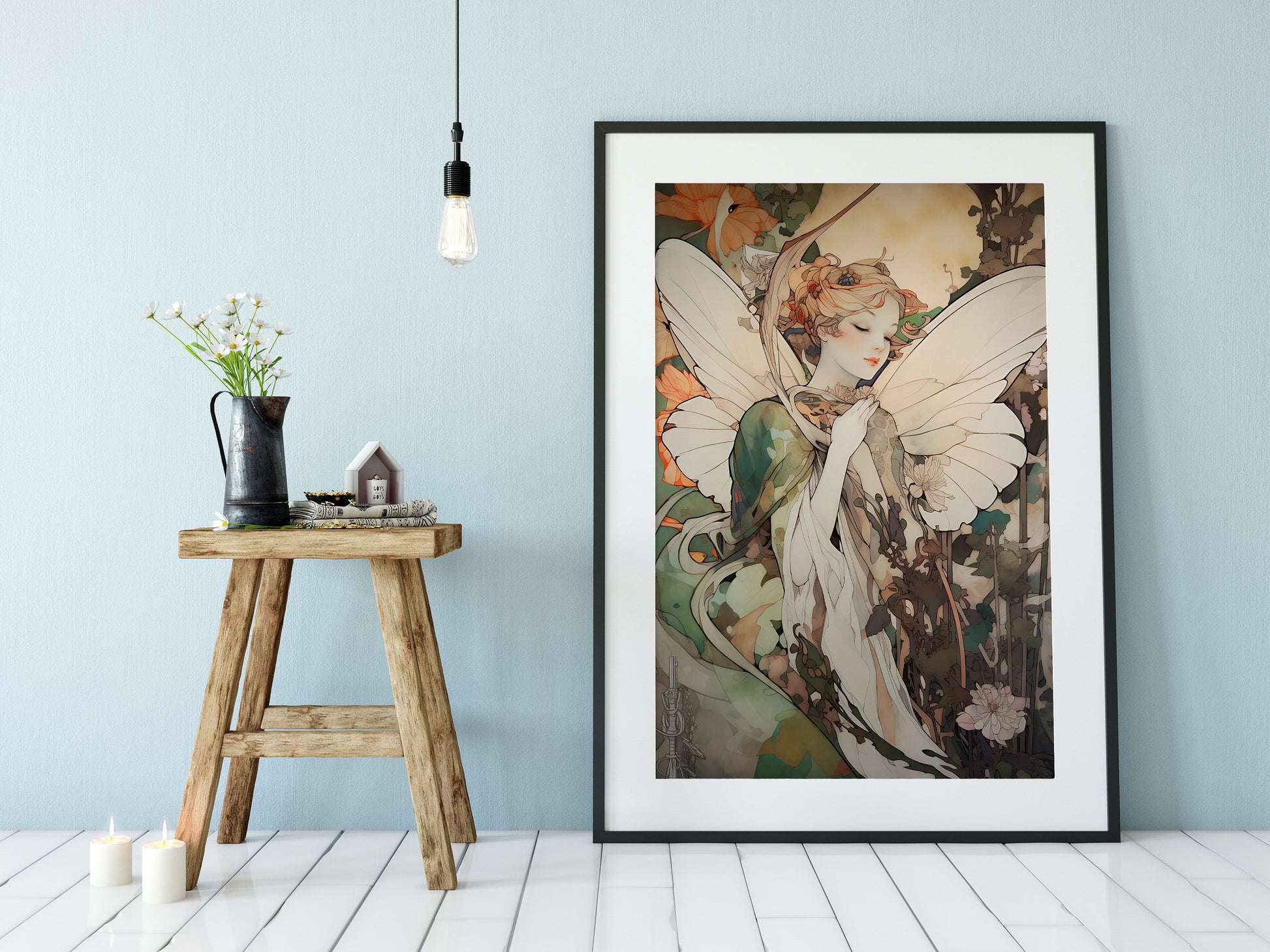 Fairy Poster - Vintage Fairy Art - Beige and Green Fairy Art - Fairy Lovers Gift - Mystical Fairy