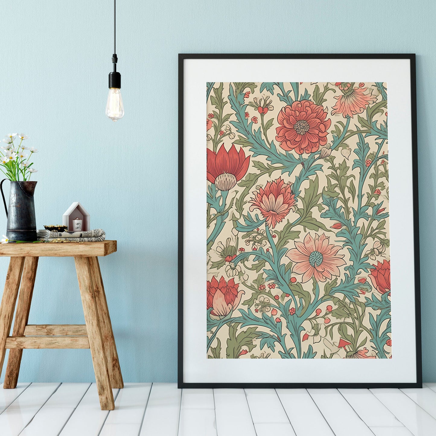 Floral Art Nouveau Print - William Morris - Bohemian Print Large Artwork - Green and Pink