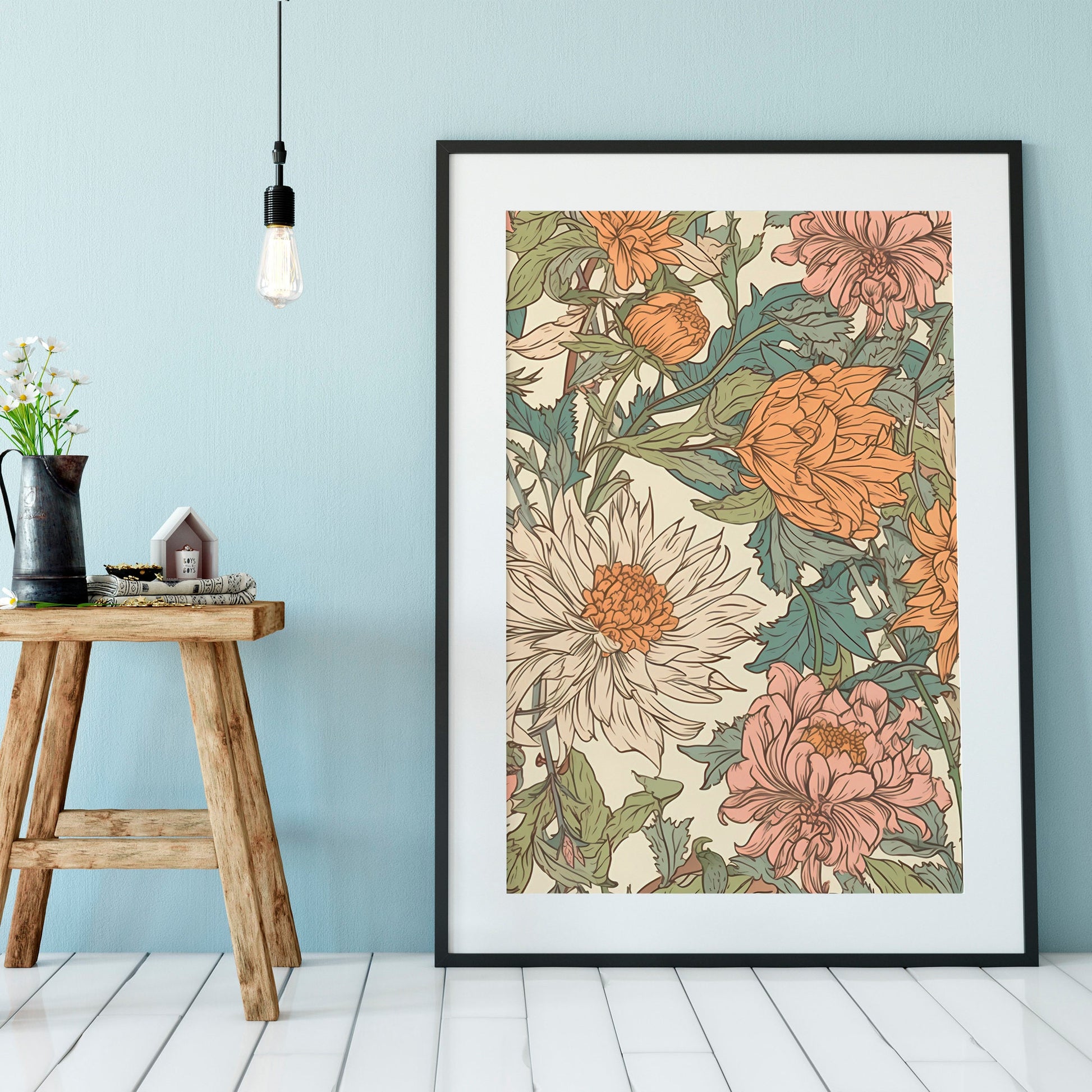 Floral Art Nouveau Print - William Morris - Bohemian Print Large Artwork - Neutral Colors