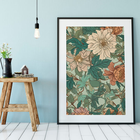Floral Art Nouveau Print - William Morris - Bohemian Print Large Artwork - Green and Blue