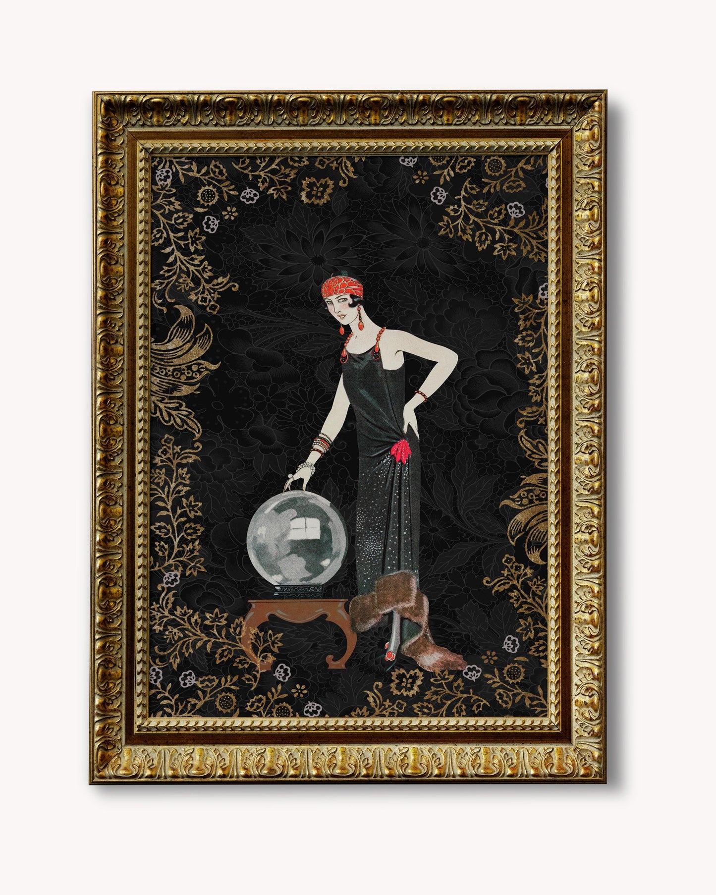 Goddess Print - Deco - Art Nouveau Goddess - Poster Bohemian - Red - Black - Gold - Fortune Teller