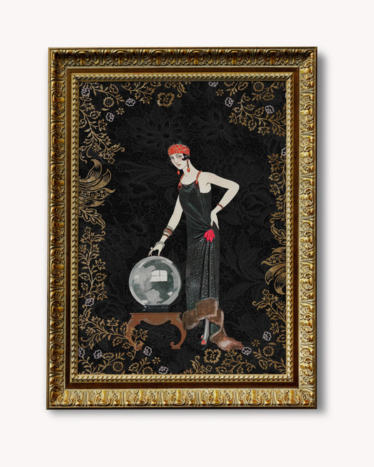 Goddess Print - Deco - Art Nouveau Goddess - Poster Bohemian - Red - Black - Gold - Fortune Teller