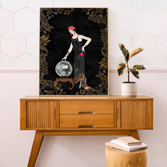 Goddess Print Deco Art Nouveau Poster Red Black Gold Fortune Teller by My Store