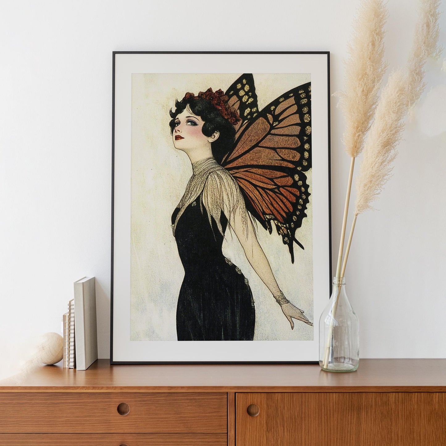 Gold Butterfly Girl - Vintage Collage Print - Butterfly Poster Print - Bohemian Print
