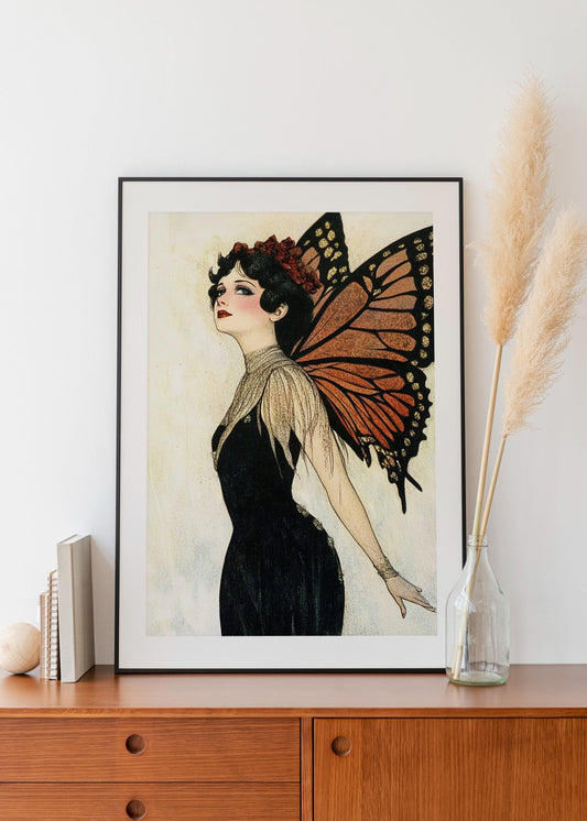 Gold Butterfly Girl Vintage Collage Poster Bohemian Decor by My Store