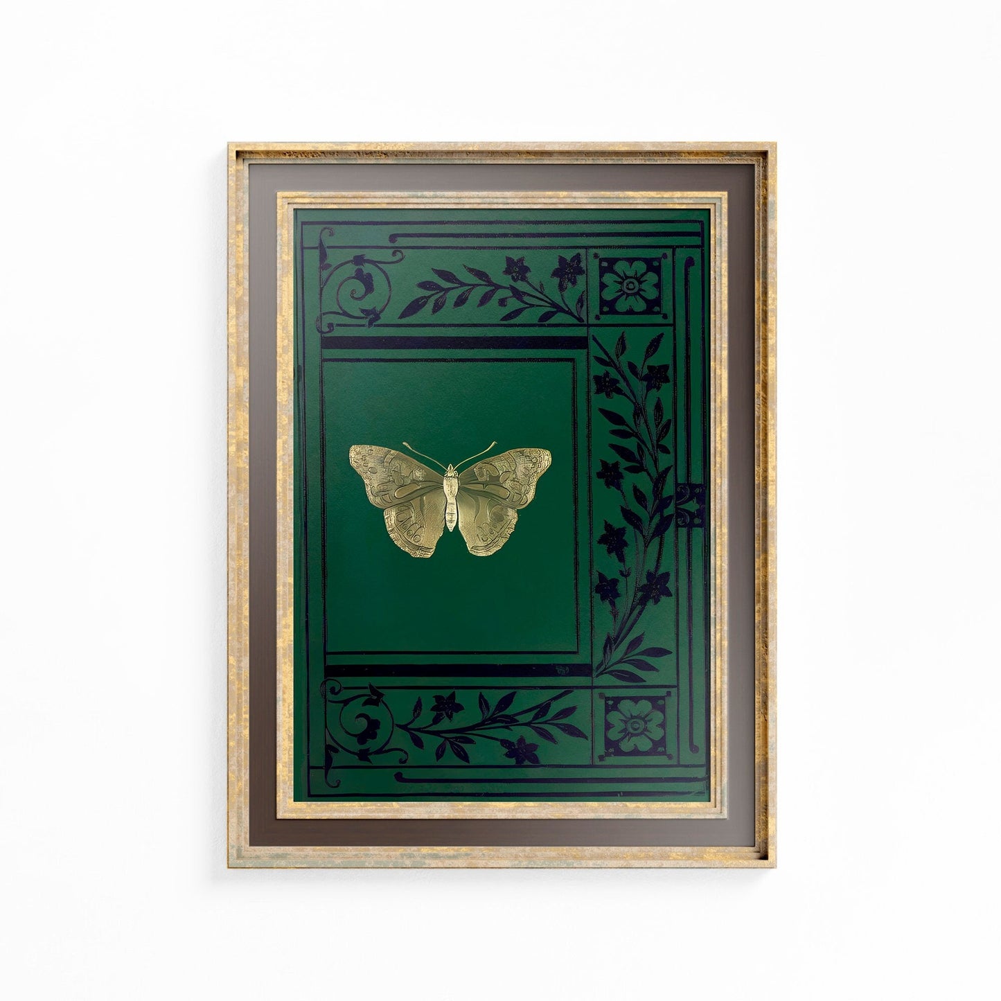 Green Vintage Book Cover Print - Art Nouveau Poster - Gold Butterfly - Dark Academia - Moody Room
