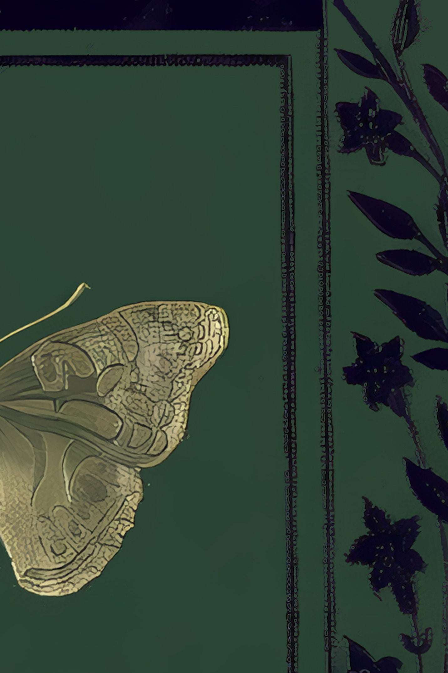 Green Vintage Book Cover Print - Art Nouveau Poster - Gold Butterfly - Dark Academia - Moody Room