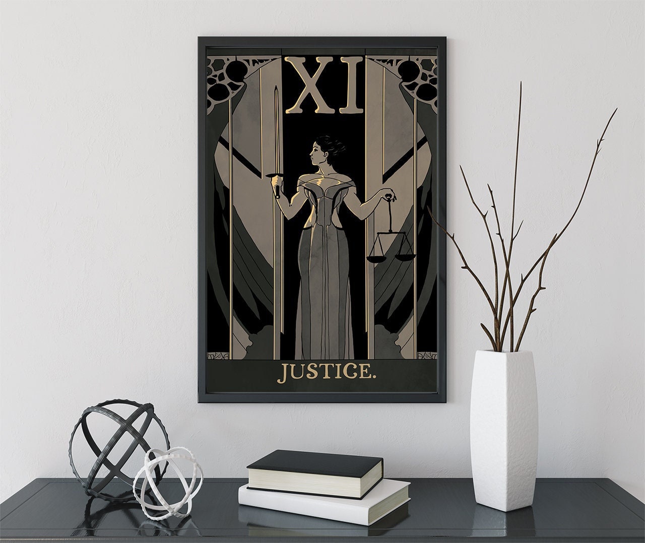 Justice - Tarot Card Print - Tarot Card The Justice Card Art Nouveau Poster, No Frame