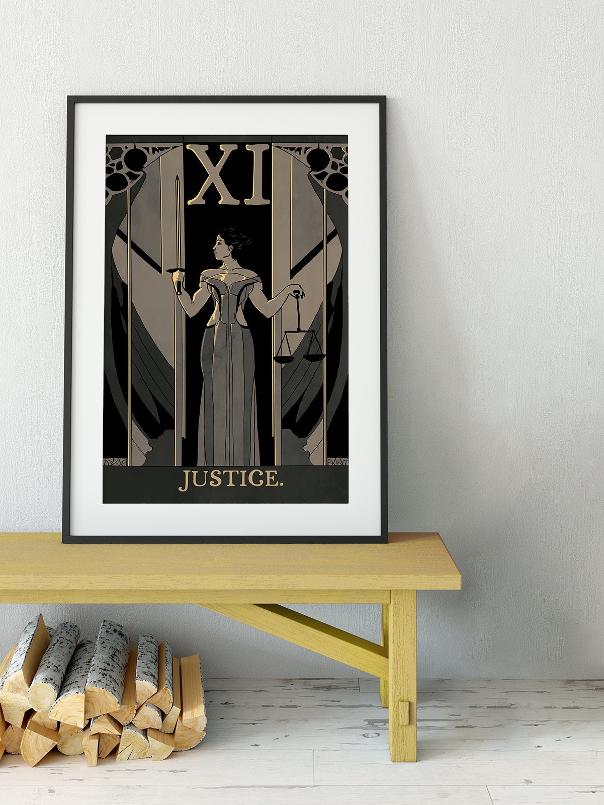 Justice - Tarot Card Print - Tarot Card The Justice Card Art Nouveau Poster, No Frame