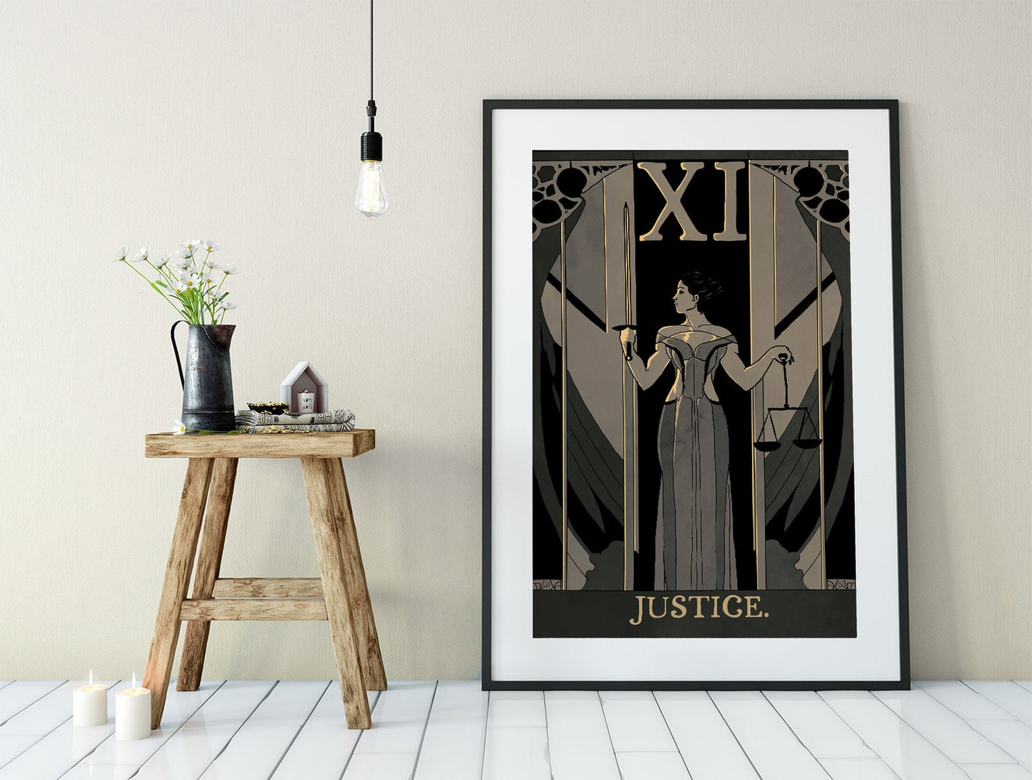 Justice - Tarot Card Print - Tarot Card The Justice Card Art Nouveau Poster, No Frame