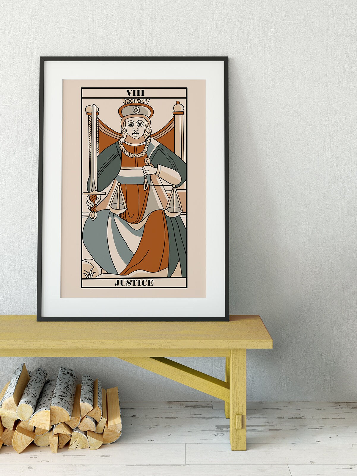 Justice - Tarot de Marseille Card Print - Tarot Card The Justice Neutral Vibes Card Poster, No Frame