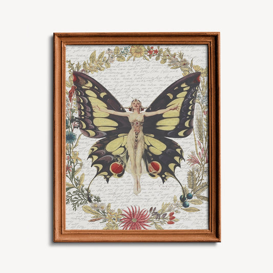 Life Magazine Flapper Print Collage - Butterfly Lady - Poster - Bohemian - Goddess Print Large Artwork - Vintage