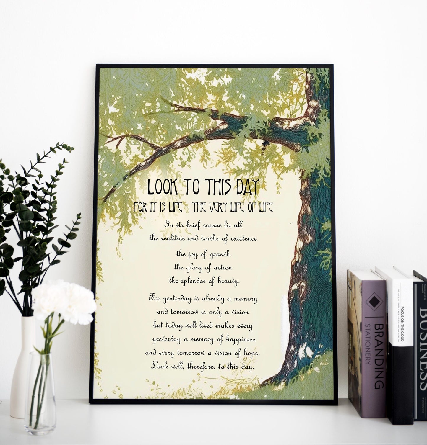 Look to this Day Poem Print - Ancient Sanskrit Poem - Vintage Art Poetry Print - Inspirational Wall Art