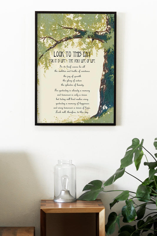 Look To This Day Poem Print Vintage Sanskrit Wall Art Inspiring Home Decor For Living Rooms And Offices by My Store