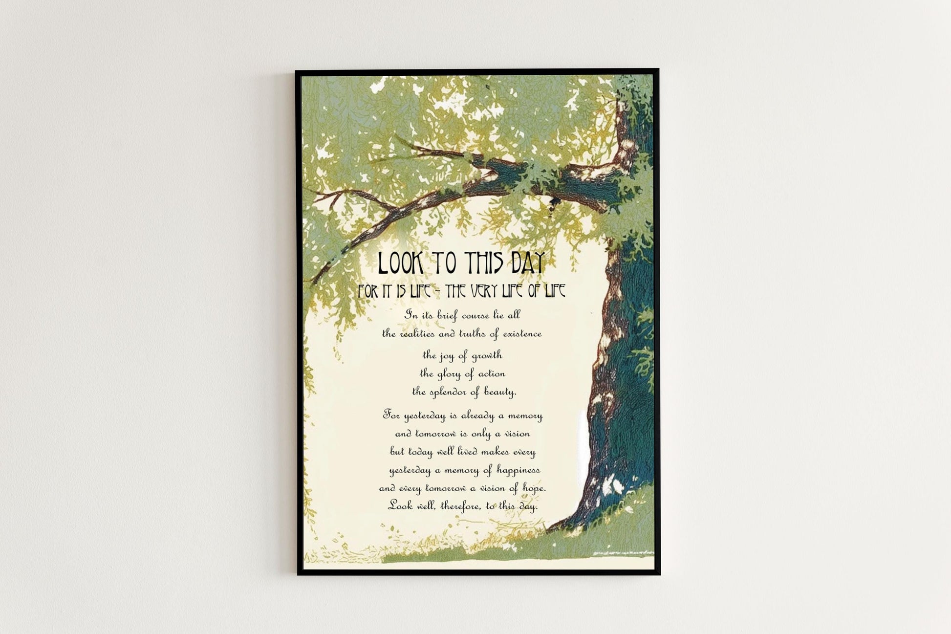 Look to this Day Poem Print - Ancient Sanskrit Poem - Vintage Art Poetry Print - Inspirational Wall Art