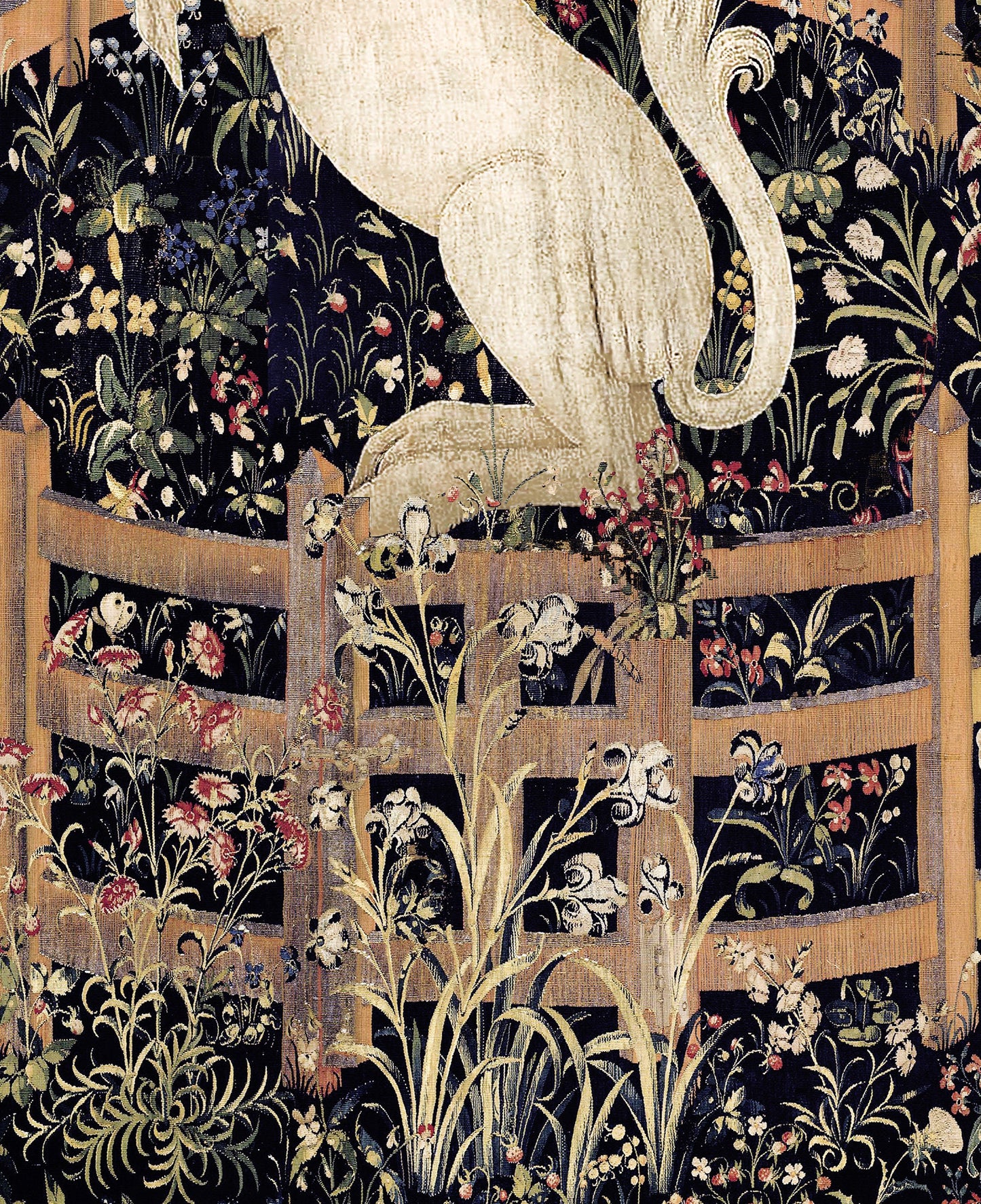 Medieval Unicorn Print - Floral Print - Unicorn Standing Print - Medieval Art - Flora - tapestries style on green background