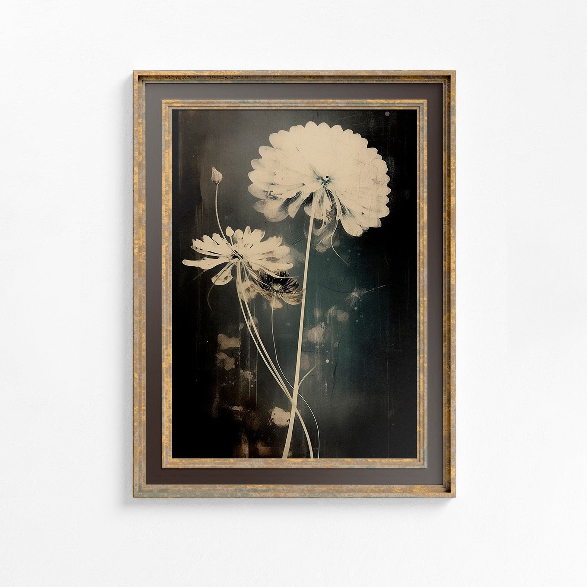 Moody Floral Print - Dark Academia - Whimsigoth - Anthotype Print - Beige and Black - Vintage