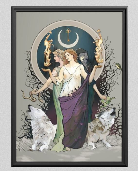 Moon Goddess Poster - Hecate Goddess Print in Purple - Original Art - Goddess Illustration Moon Print