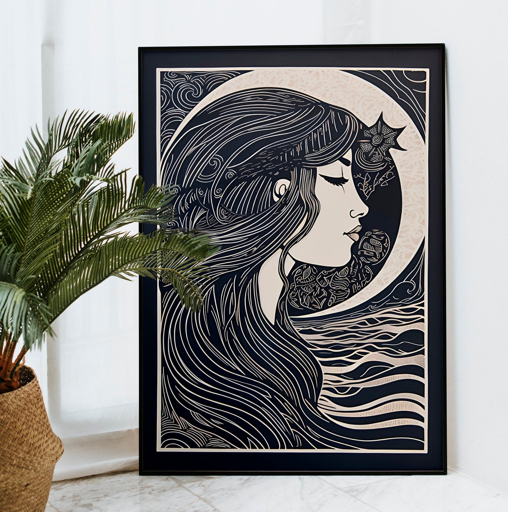 Moon Goddess - Print - Black and White - Bohemian - Goddess Print Large Artwork