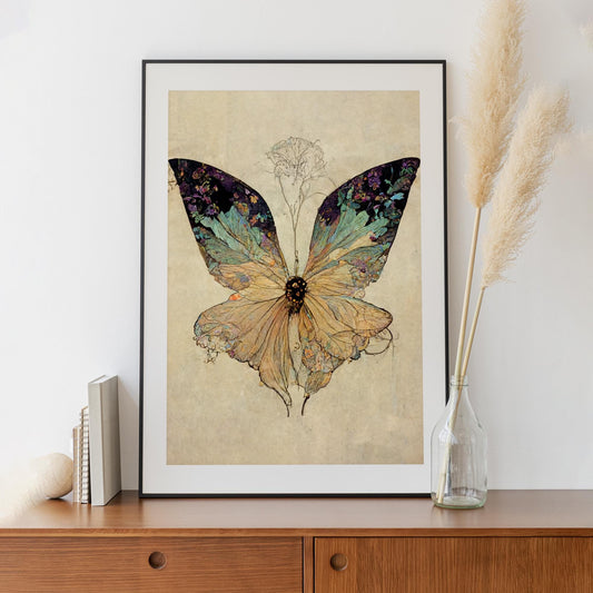 Mucha Butterfly Art - Nouveau Butterfly - Bohemian Print Artwork - Dark Cottagecore Gallery Art Wall Print
