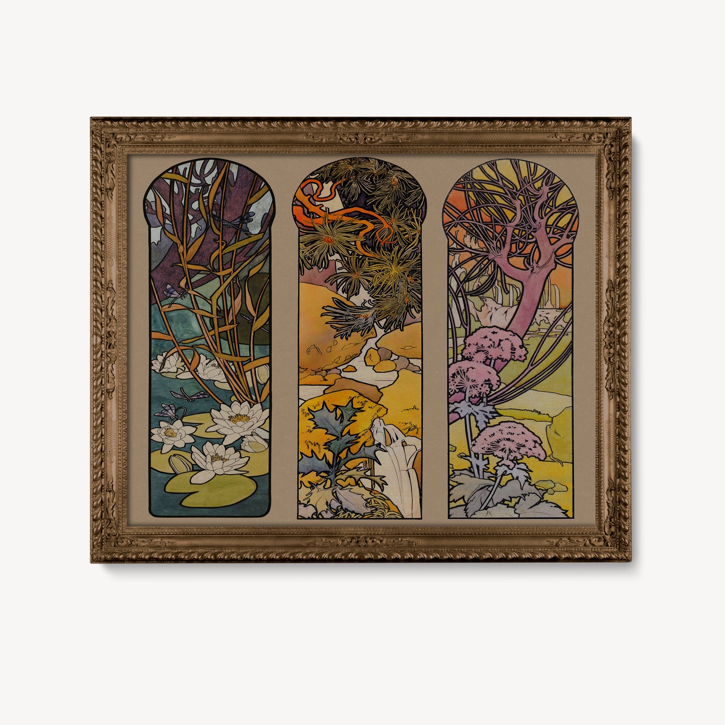 Mucha Floral - Art Nouveau Flowers - Stained Glass Print - Alphonse Mucha