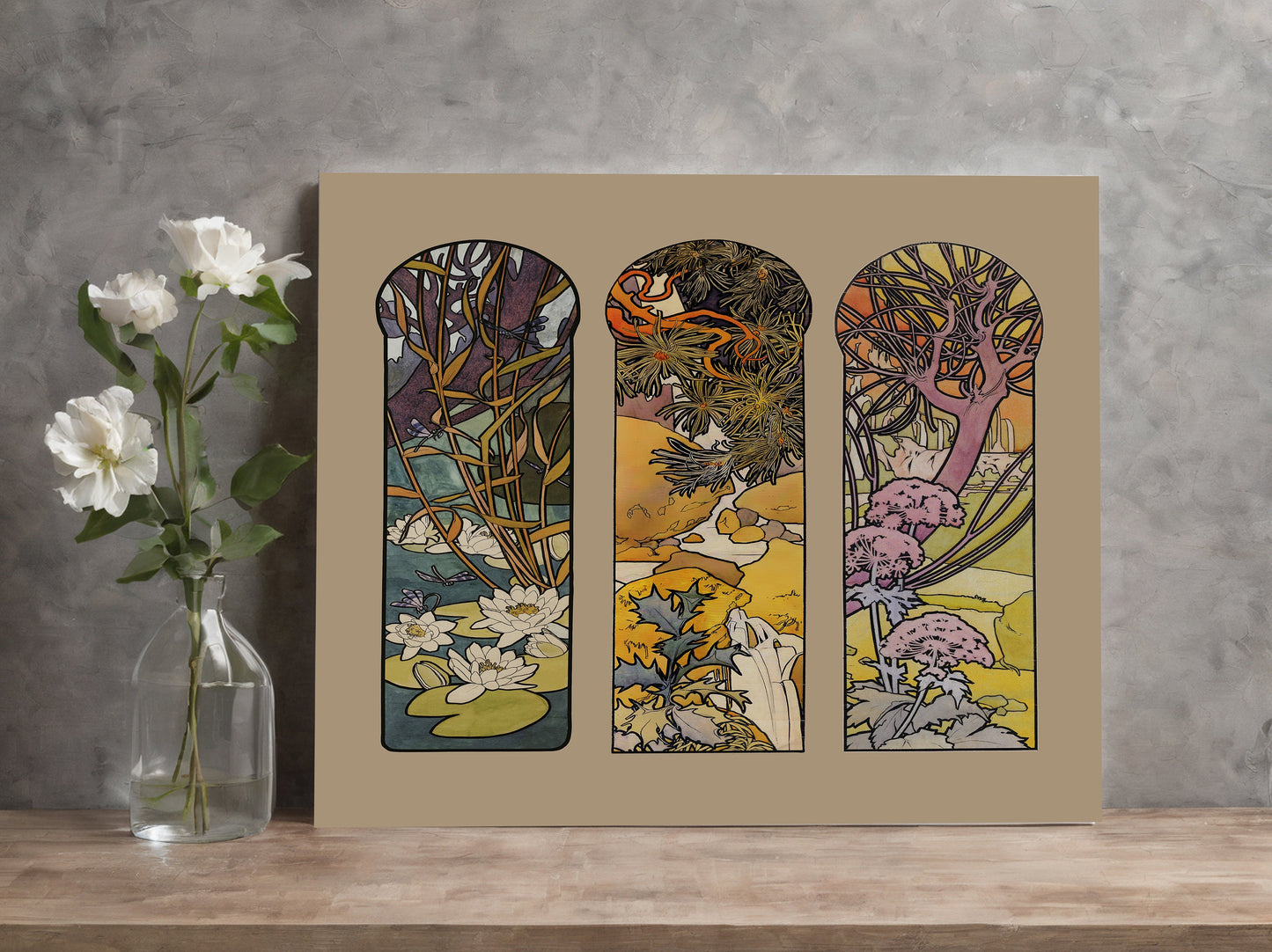 Mucha Floral - Art Nouveau Flowers - Stained Glass Print - Alphonse Mucha