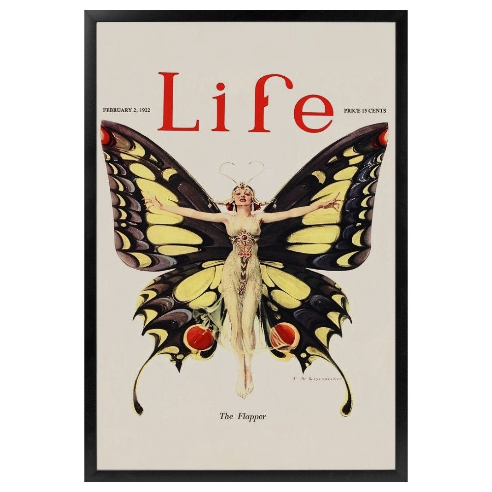 Life Magazine Flapper Print - Butterfly Lady - Poster - Bohemian - Goddess Print Large Artwork Hippie Lady
