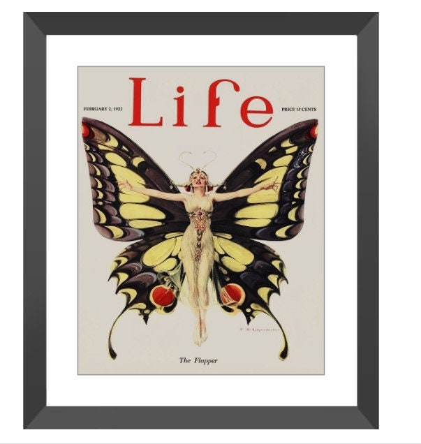 Life Magazine Flapper Print - Butterfly Lady - Poster - Bohemian - Goddess Print Large Artwork Hippie Lady