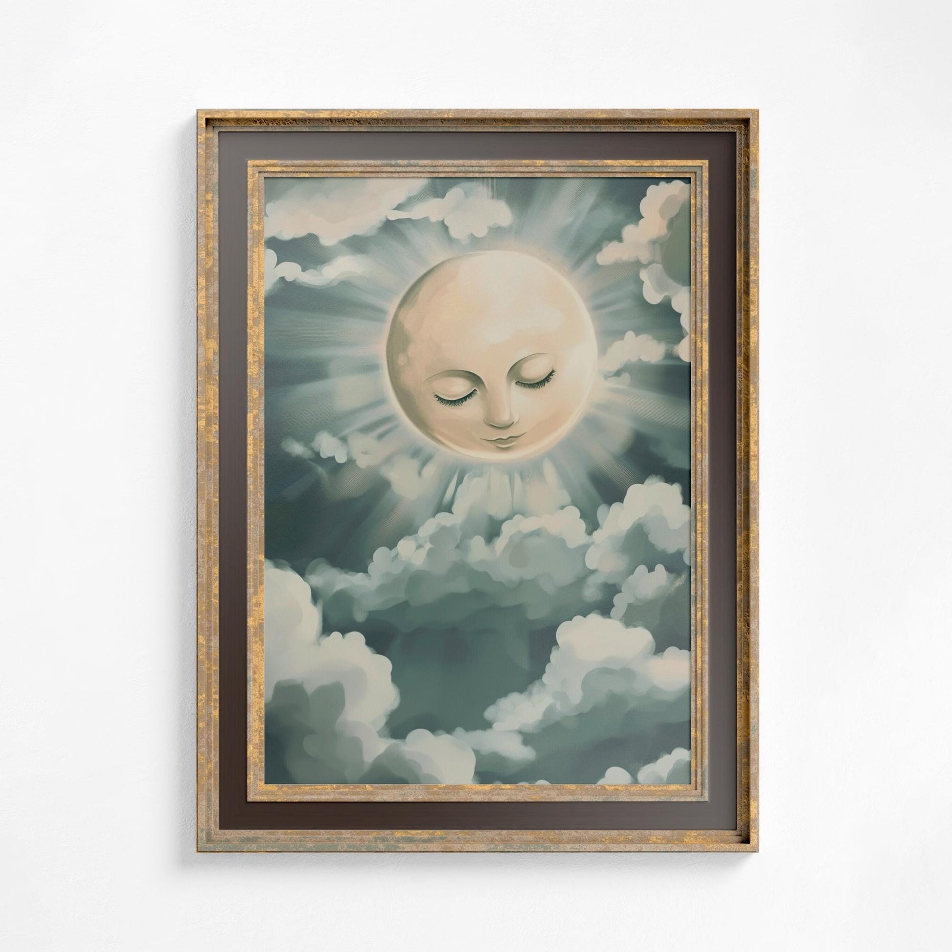 Sun with Face - Sky Painting - Sun Nursery Print - Gender Neutral Art - Cute Sun
