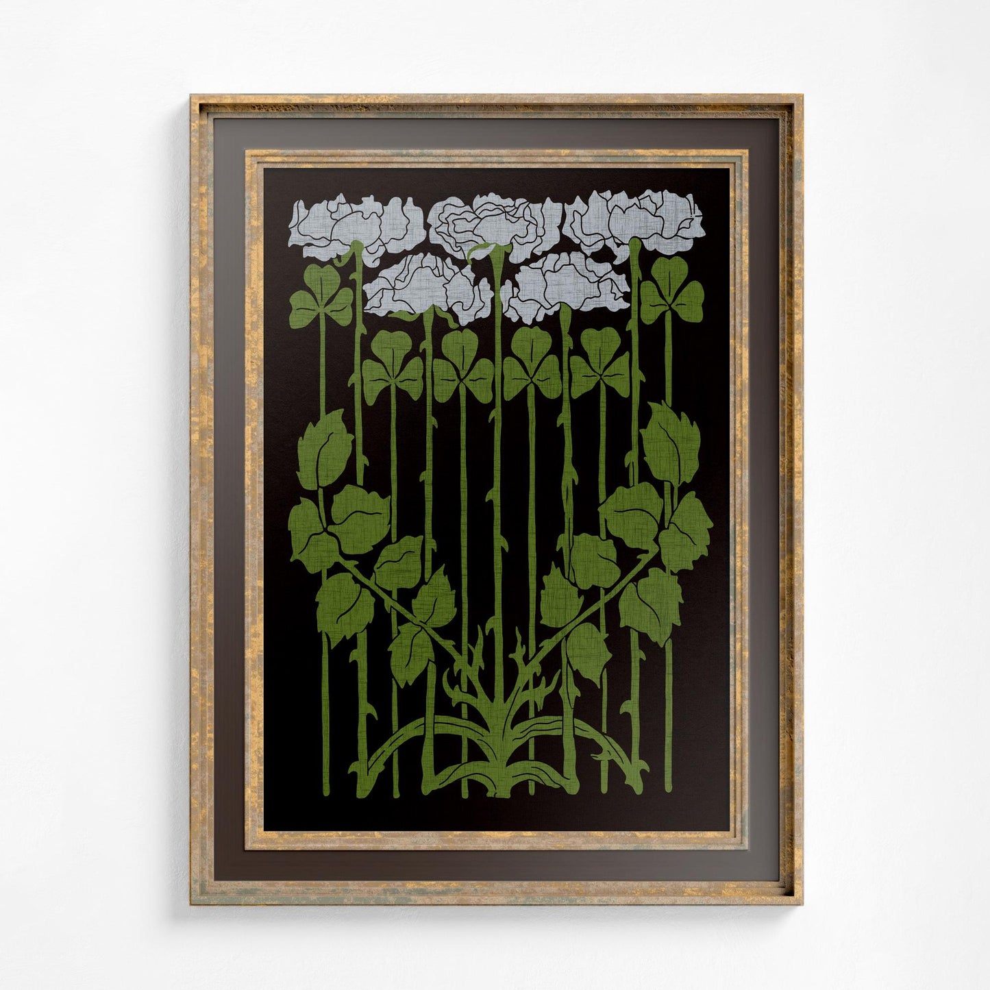 Nouveau Floral - Vintage Green and Beige - Moody Floral Print - Dark Academia - Whimsigoth - Floral Print - Vintage Design