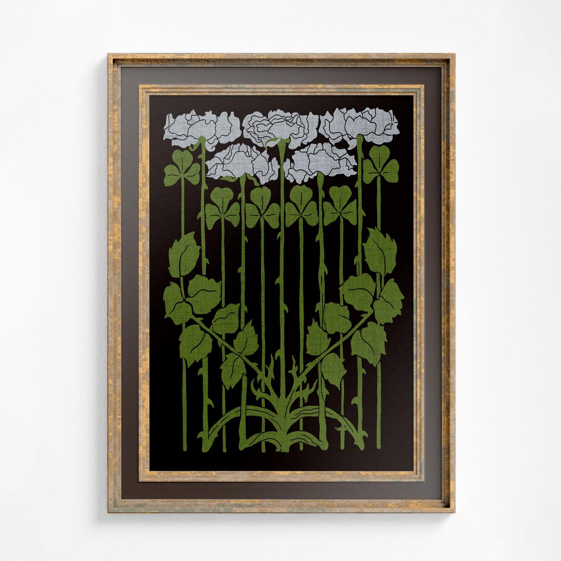 Nouveau Floral - Vintage Green and Beige - Moody Floral Print - Dark Academia - Whimsigoth - Floral Print - Vintage Design