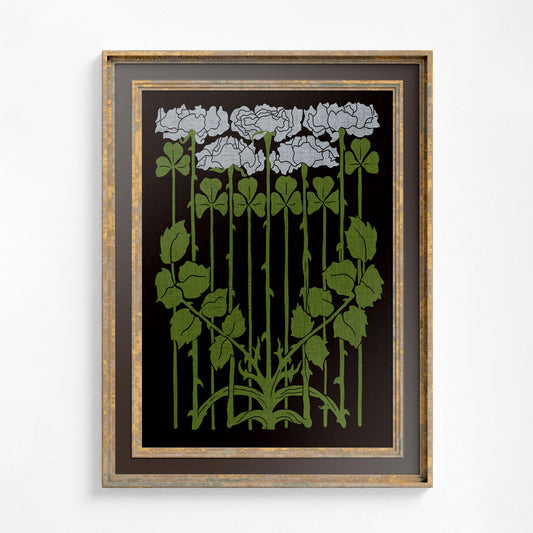 Nouveau Floral - Vintage Green and Beige - Moody Floral Print - Dark Academia - Whimsigoth - Floral Print - Vintage Design