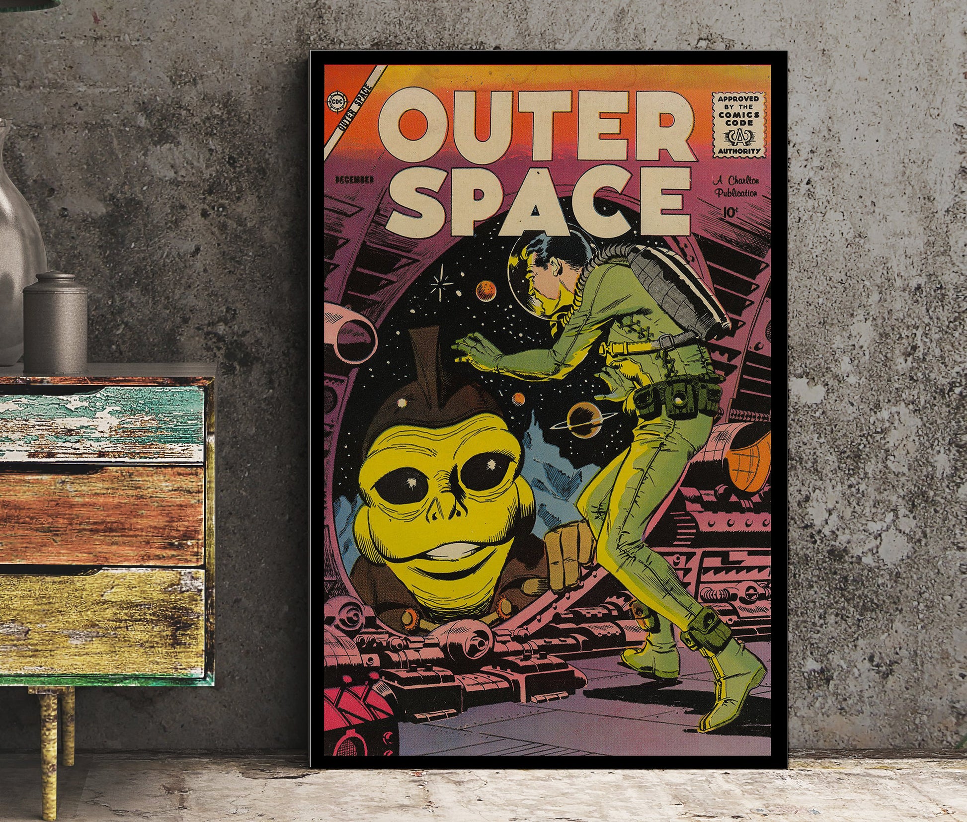 Outer Space Comic Book Cover Issue Poster Vintage Comic Book Art - Comic Book Cover Art Print, No Frame