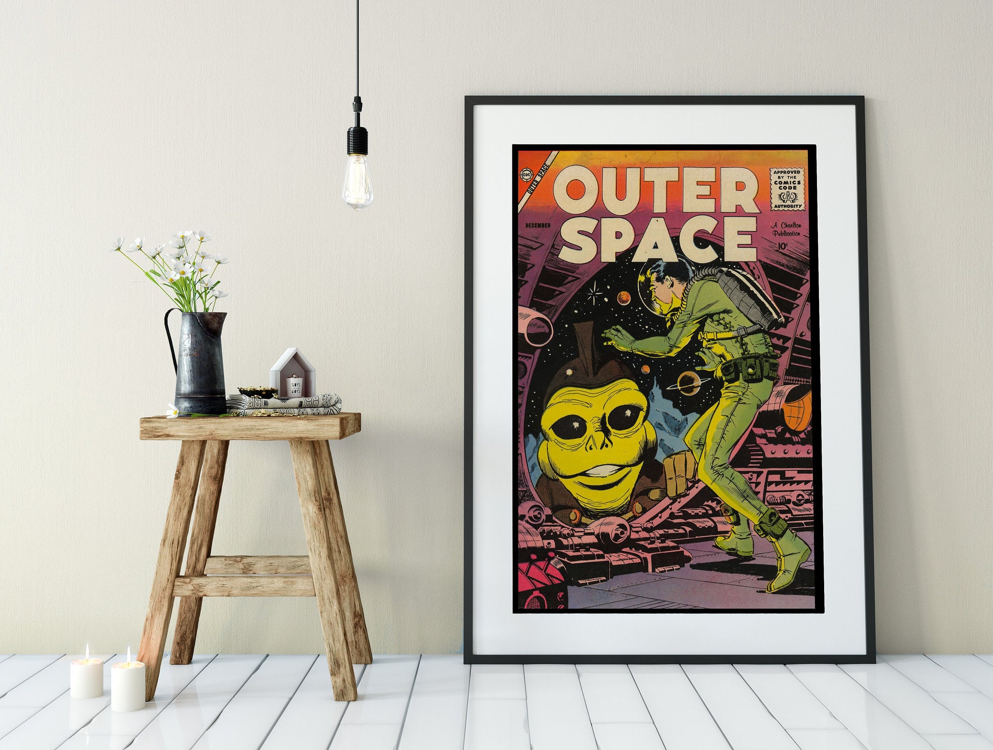Outer Space Comic Book Cover Issue Poster Vintage Comic Book Art - Comic Book Cover Art Print, No Frame