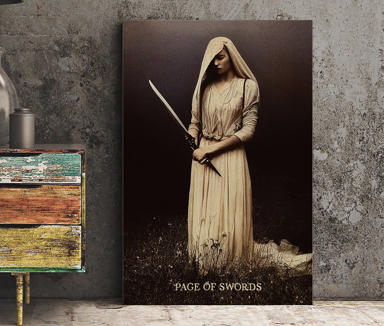 Page Of Swords - Bride of Swords - Tarot Card Print from the Green Menagerie Deck - The Page Of Swords Card Poster, No Frame