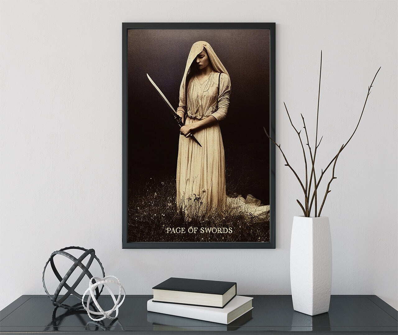 Page Of Swords - Bride of Swords - Tarot Card Print from the Green Menagerie Deck - The Page Of Swords Card Poster, No Frame