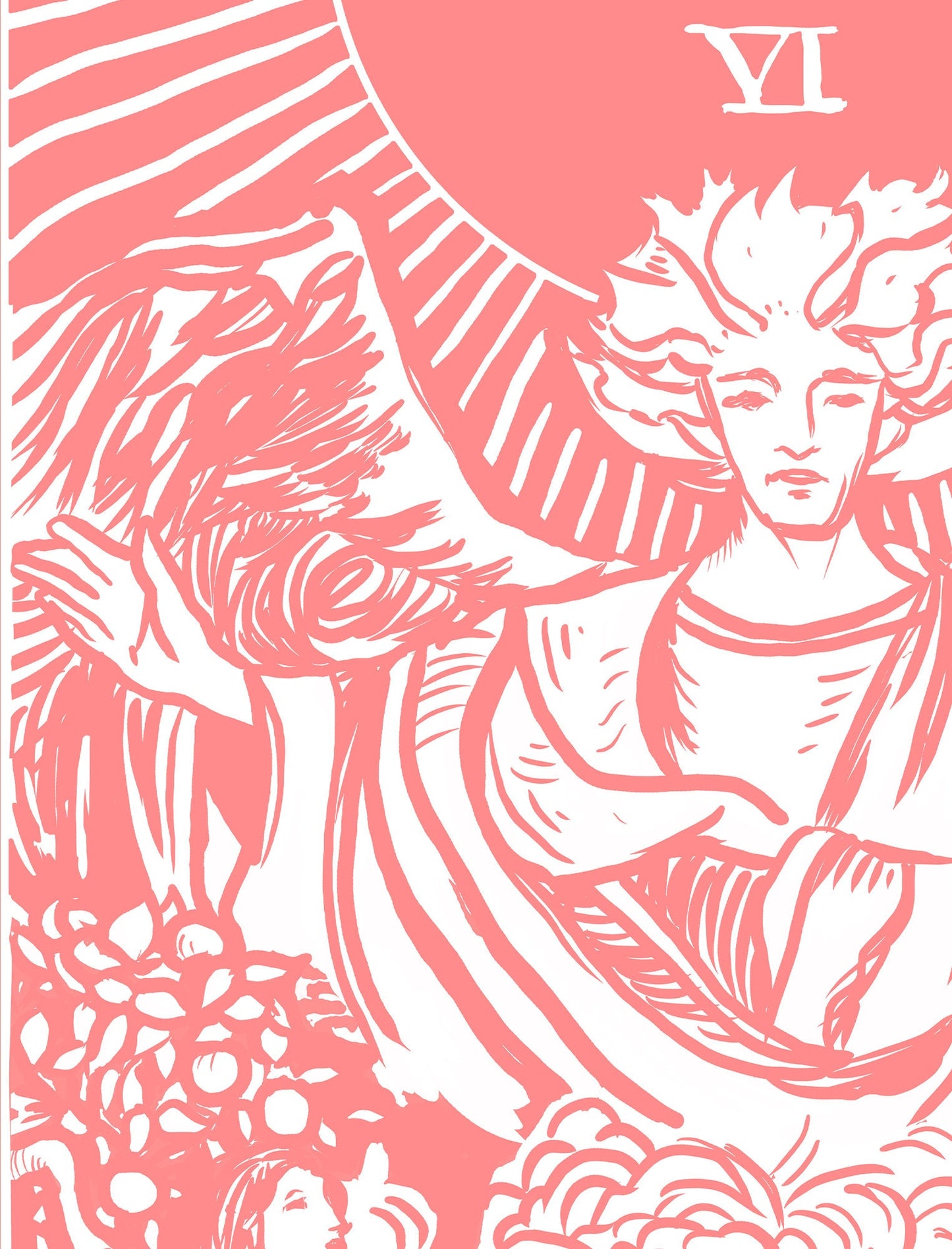 The Lovers - Tarot Card Print - Two Women Lovers Pink and White Card Poster, No Frame