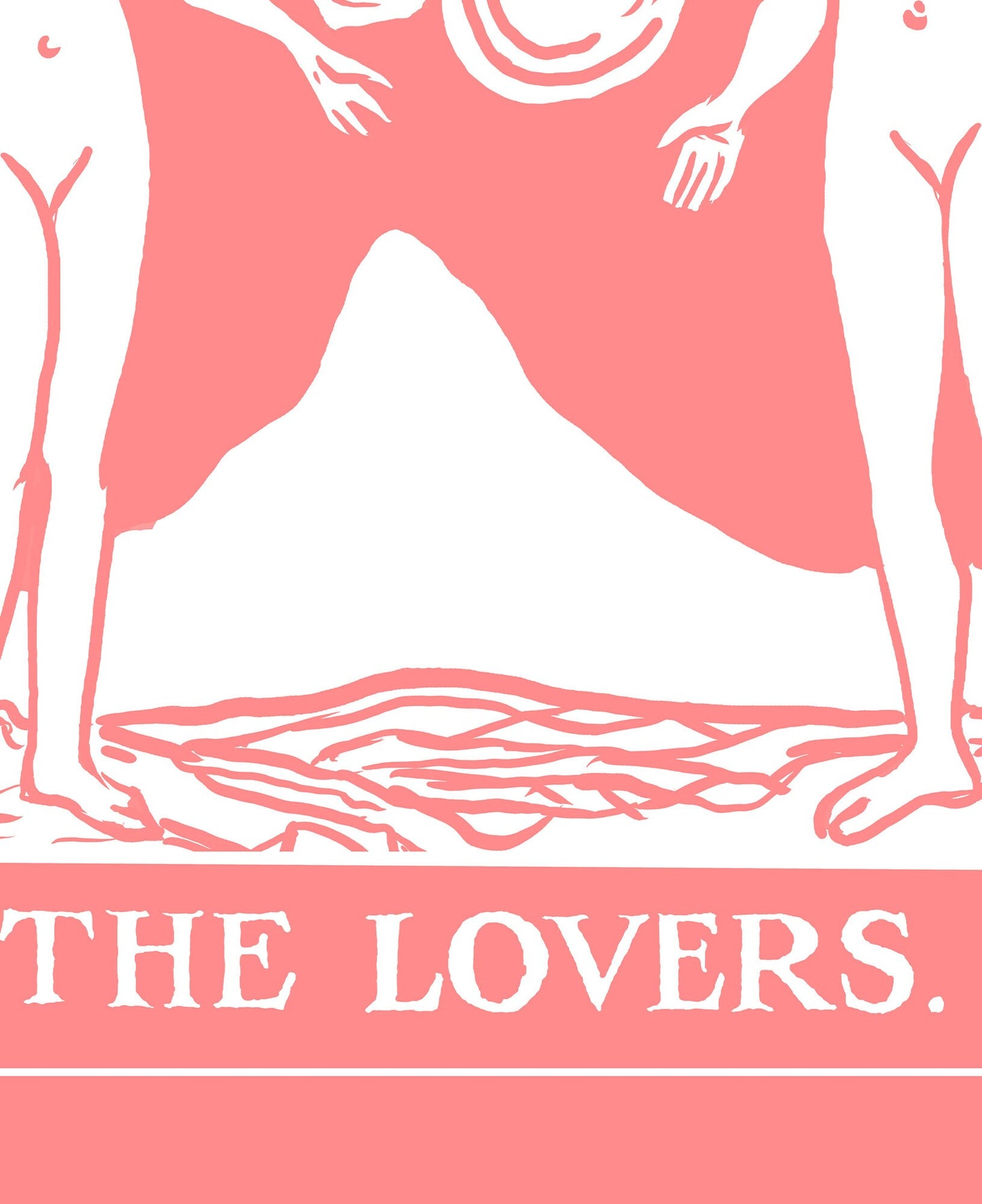 The Lovers - Tarot Card Print - Two Women Lovers Pink and White Card Poster, No Frame