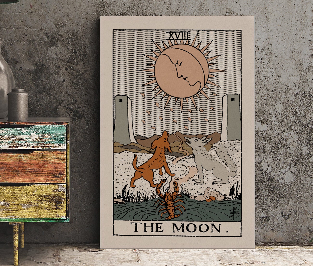 The Moon- Tarot Card Print - The Moon Card Neutral Vibe Poster Eclectic Tarot, No Frame